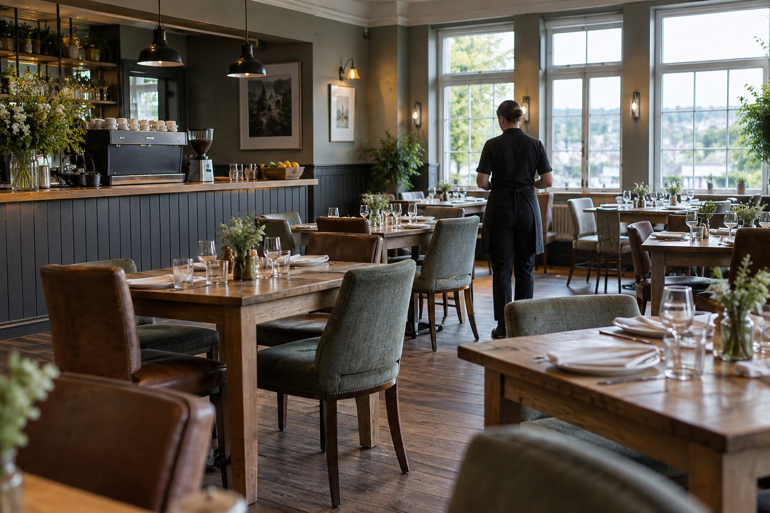 Restaurant tables and a coffee counter ahead of Common Table Group's reopening programme.